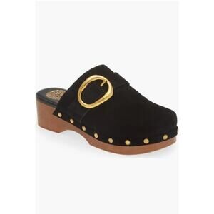 Vince Camuto Canzenee Black Gold Suede Platform Clogs Size 11